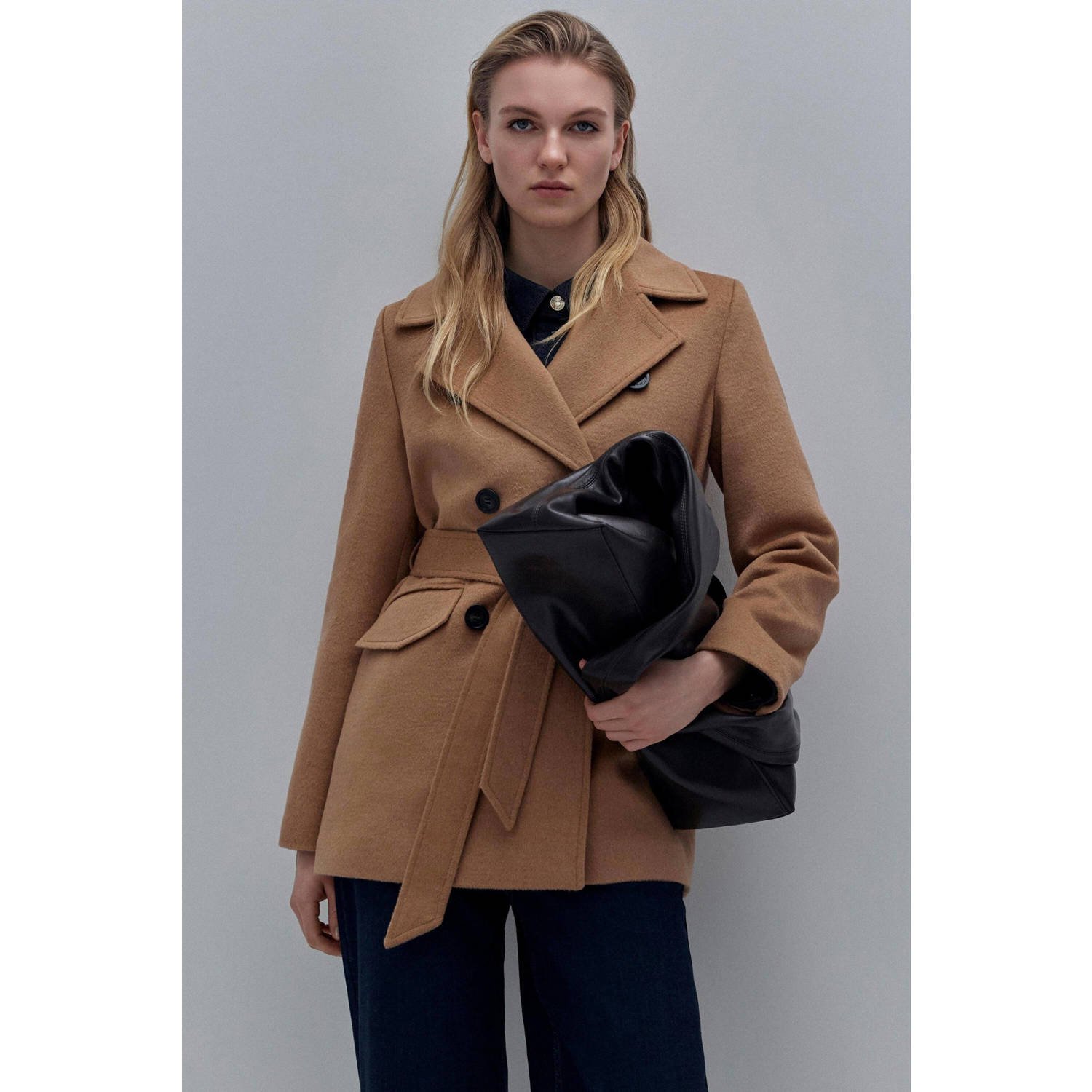 Comma wollen trenchcoat beige