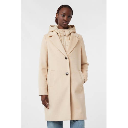 comma casual identity wollen manteljas beige afbeelding