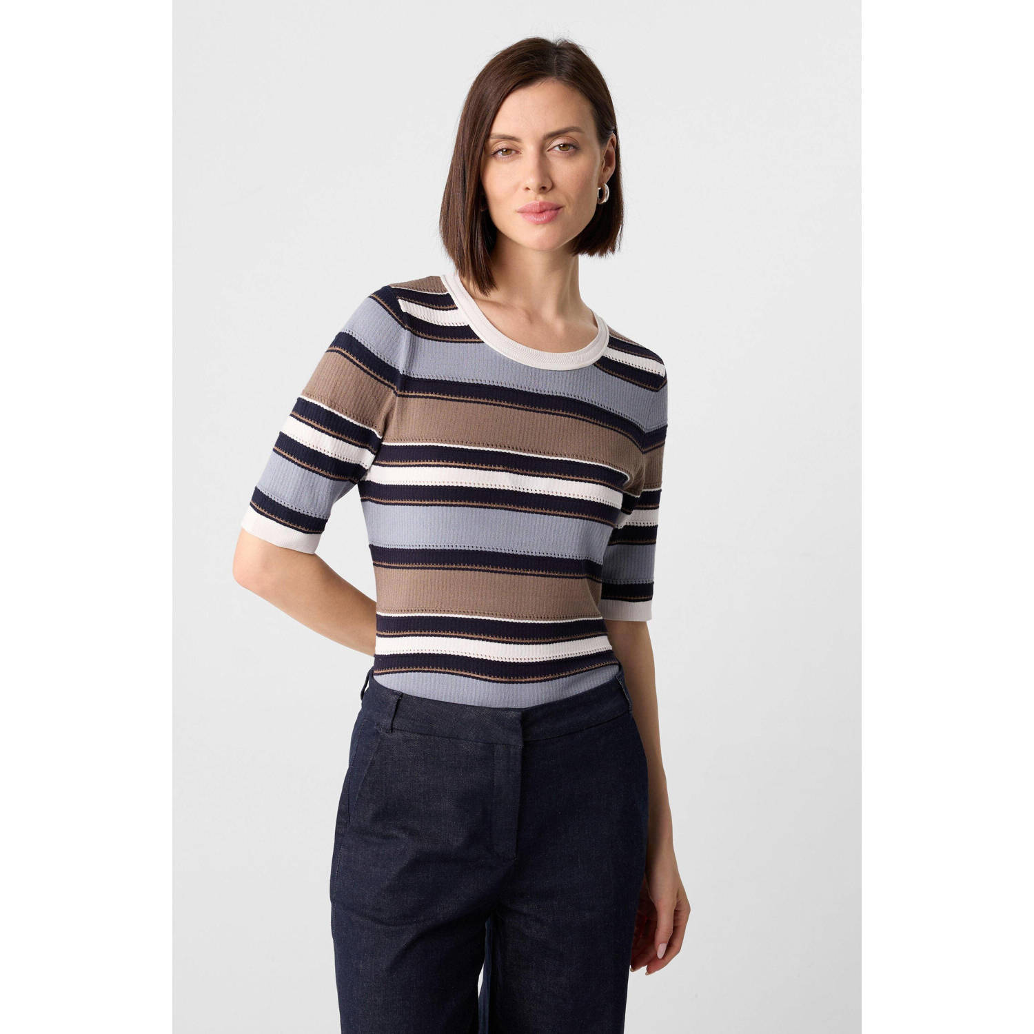 Comma fijn gebreide top blauw taupe