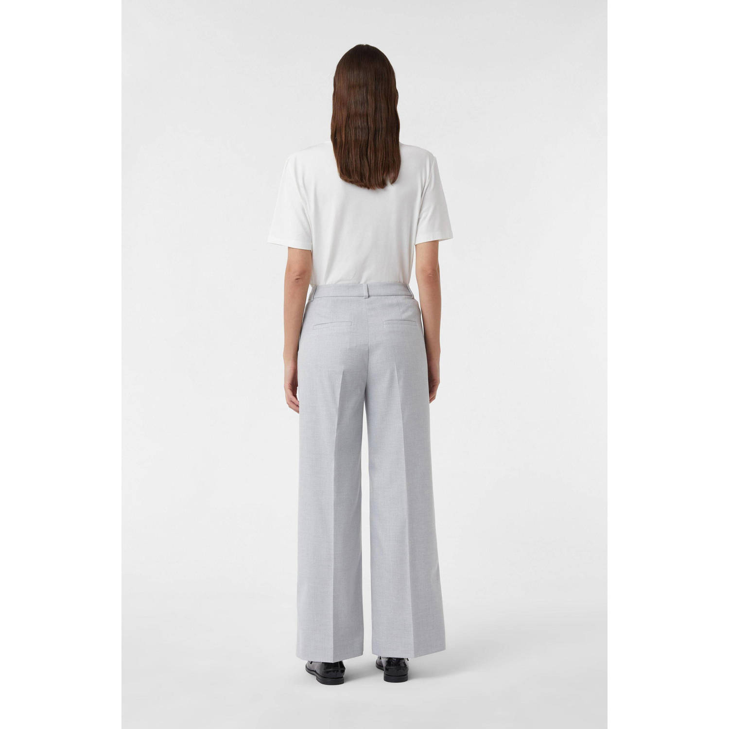 comma wide leg regular waist pantalon lichtgrijs