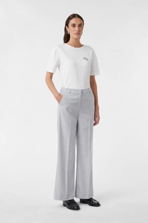 wide leg regular waist pantalon lichtgrijs