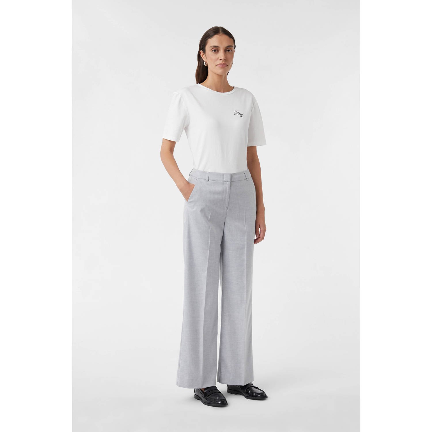 Comma wide leg regular waist pantalon lichtgrijs