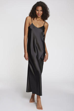 satijnlook slipdress zwart