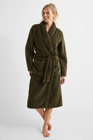 fleece badjas olijfgroen