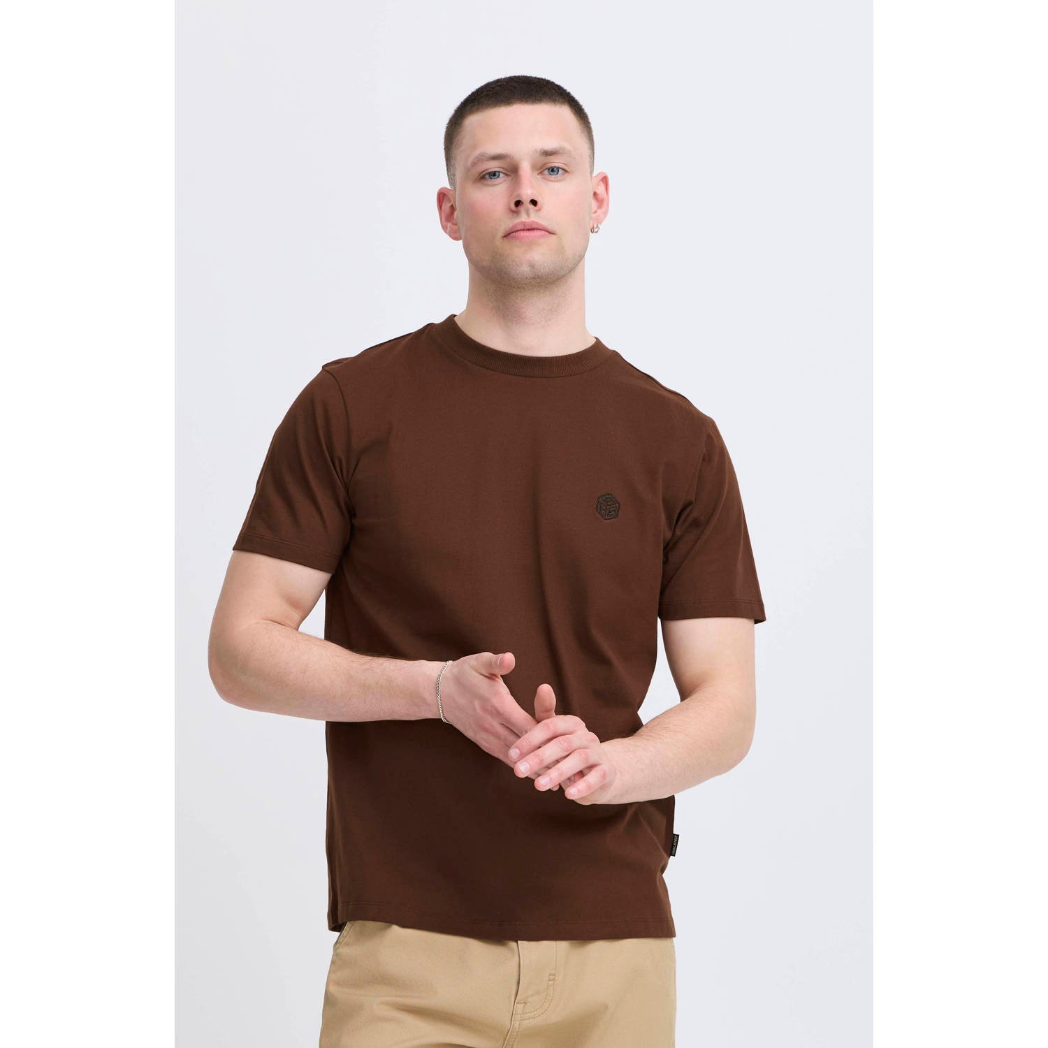 Blend regular T-shirt donkerbruin