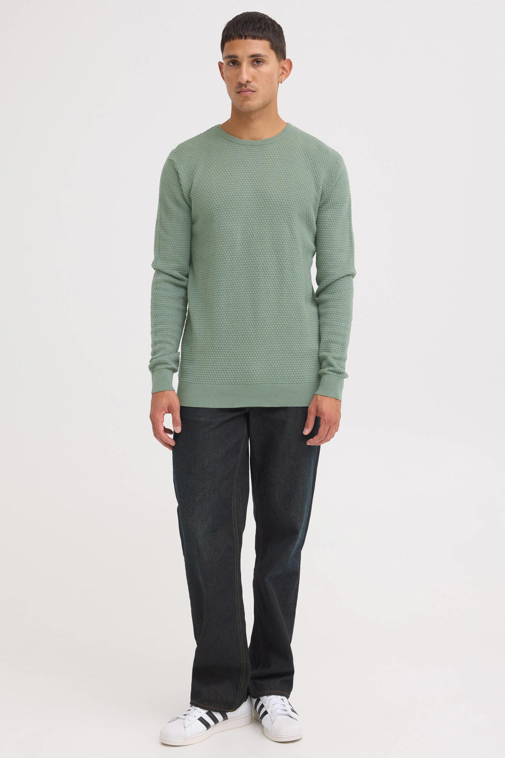Blend pullover trui met ingebreid patroon groen