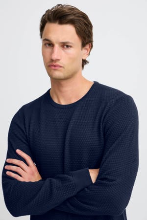 pullover trui met ingebreid patroon donkerblauw