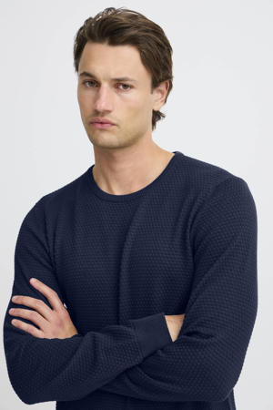 pullover trui met ingebreid patroon donkerblauw