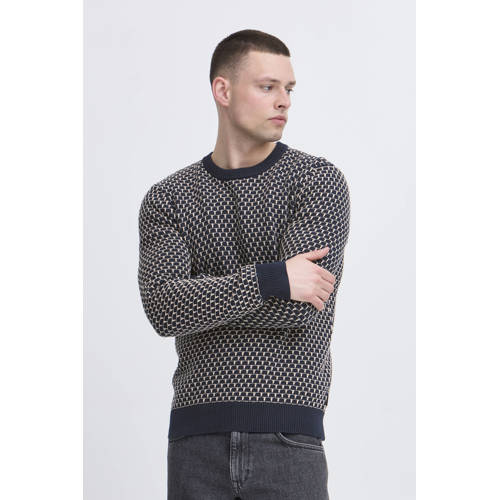 Blend trui met ingebreid patroon donkerblauw afbeelding