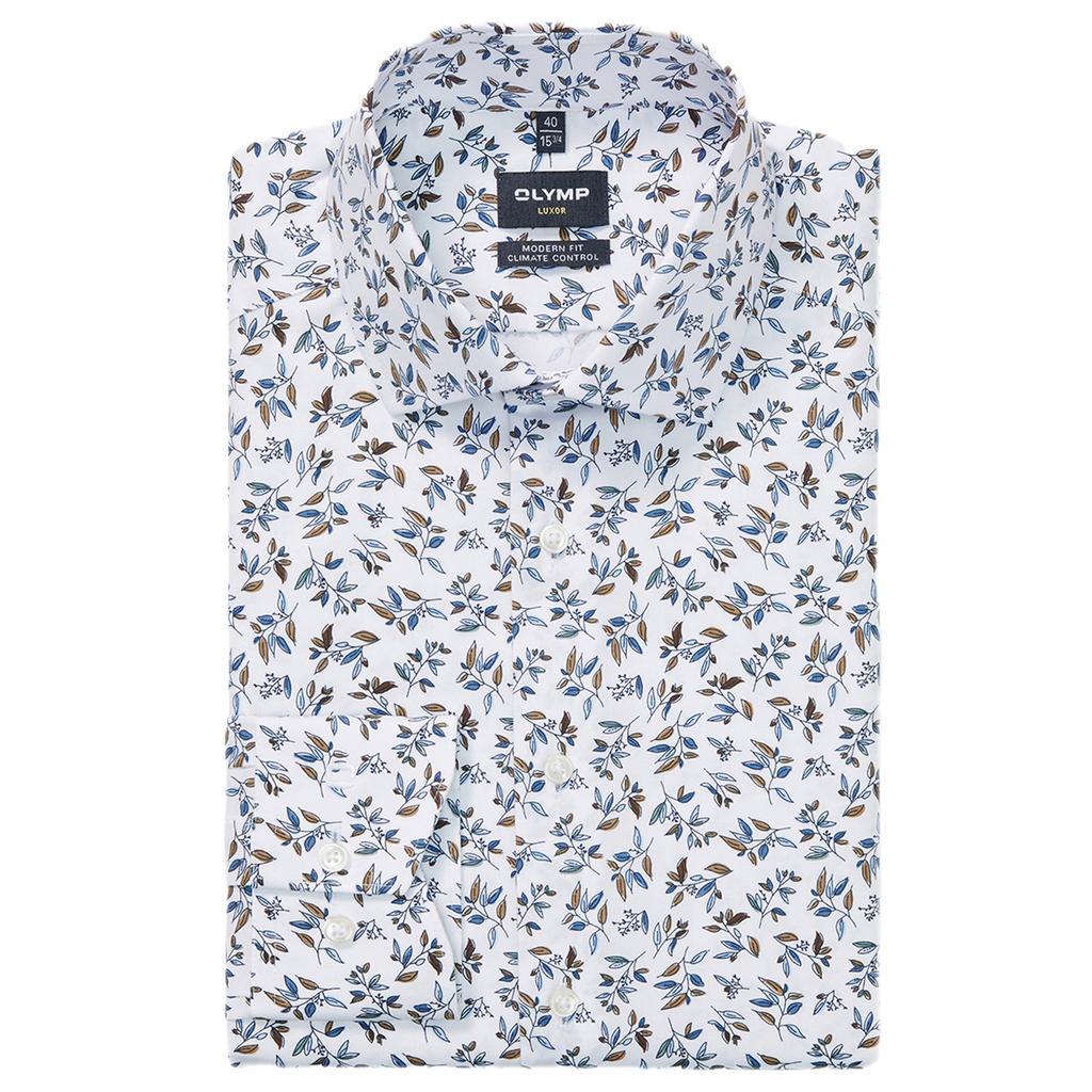 Witte heren Olymp getailleerd casual overhemd van katoen met lange mouwen, klassieke kraag en knoopsluiting