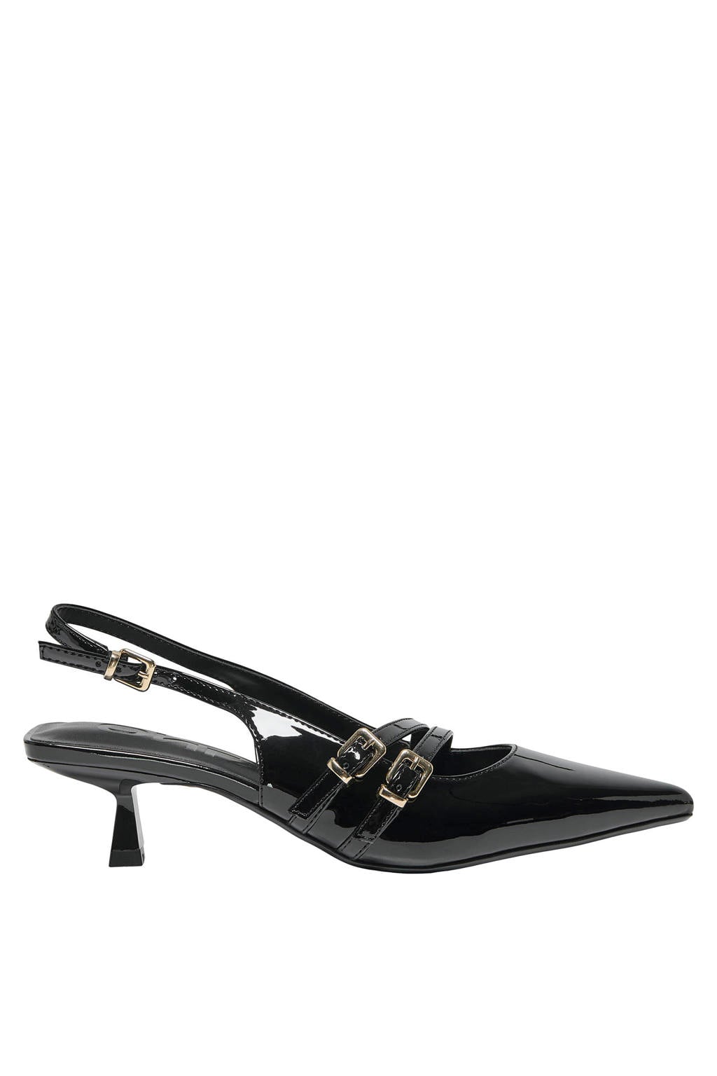 Zwarte dames ONLY ONLCoco lak slingback pumps van 100% polyurethaan met gesp