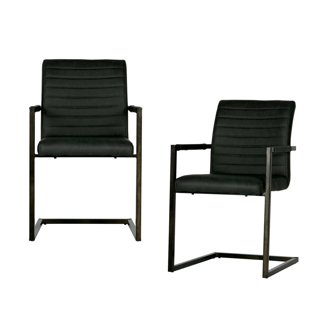 WOOOD WOOOD Bas Eetkamerstoelen - Pu - Antraciet - Set van 2
