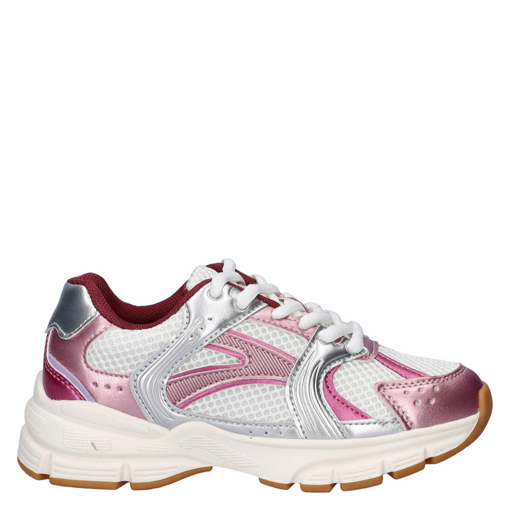 Roze meisjes Nelson Kids chunky sneakers van imitatieleer met veters