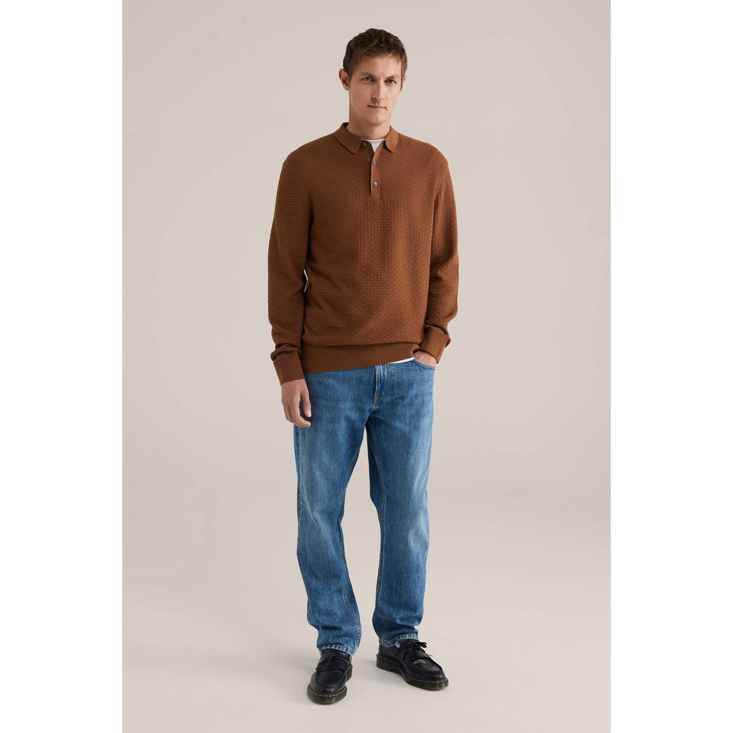 WE Fashion trui met ingebreid patroon bruin