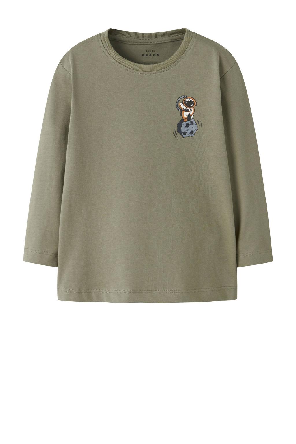 Groene jongens NAME IT MINI longsleeve van katoen met printopdruk, lange mouwen en ronde hals