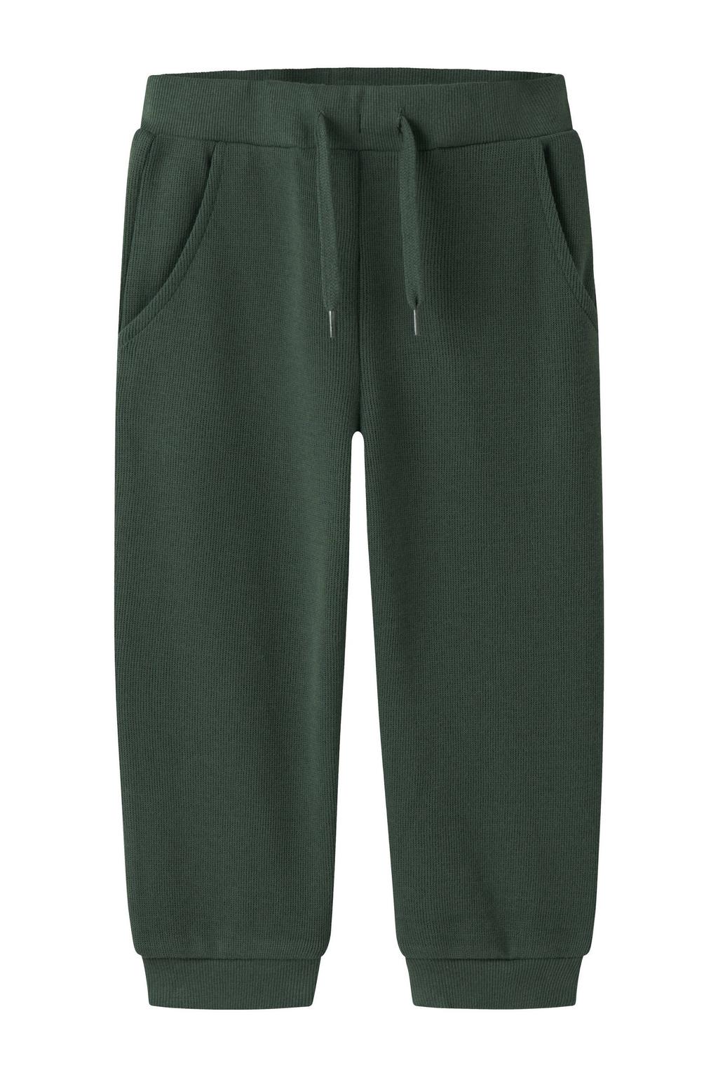 Donkergroene jongens NAME IT MINI regular joggingbroek van sweat materiaal met elastische tailleband met koord en effen