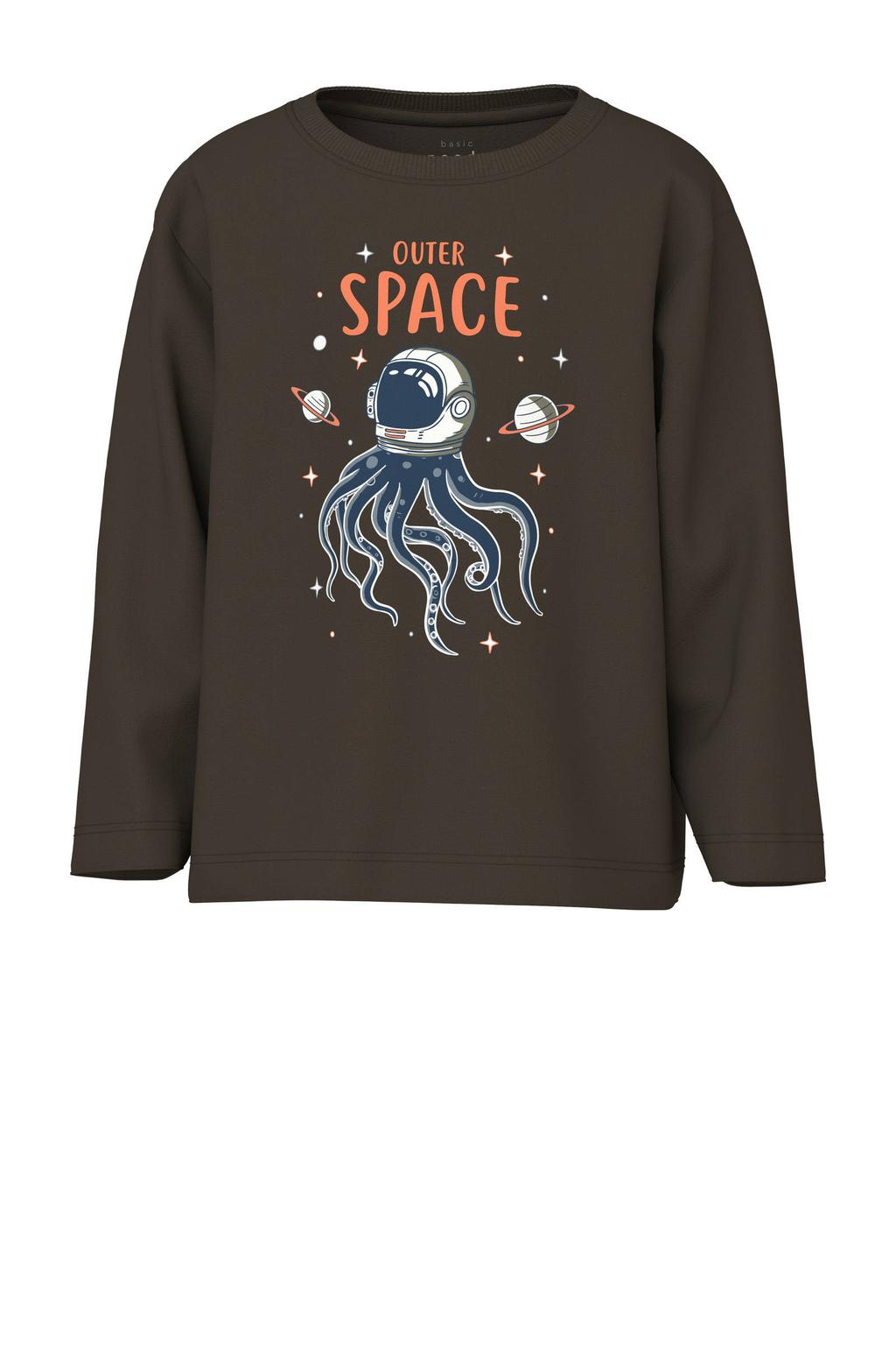 Donkerblauwe jongens NAME IT MINI longsleeve van katoen met printopdruk, lange mouwen en ronde hals