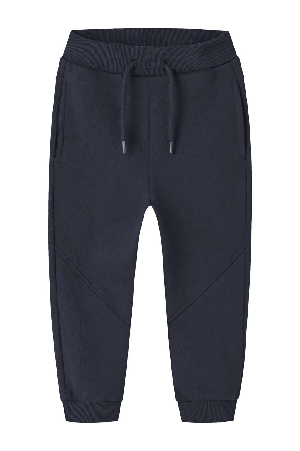 Donkerblauwe jongens NAME IT MINI joggingbroek van sweat materiaal met regular fit, elastische tailleband met koord en effen
