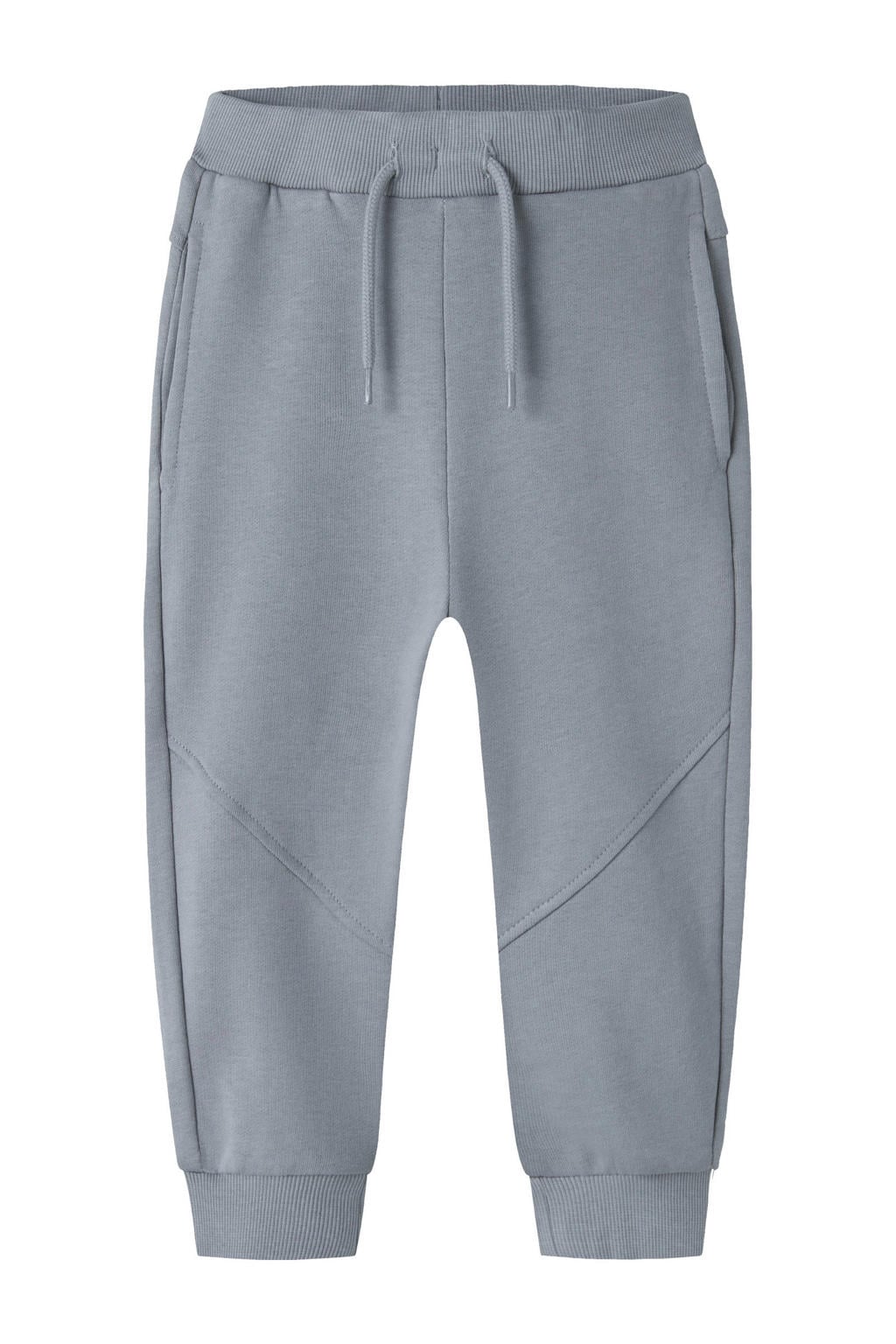 Grijsblauwe jongens NAME IT MINI joggingbroek blauw van sweat materiaal met regular fit, elastische tailleband met koord en effen