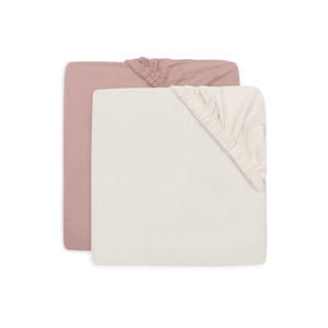 jersey kinderbed hoeslaken Wild Rose/Ivory - roze/offwhite (set van 2)