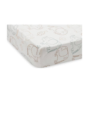 jersey kinderbed hoeslaken Elephant Tales wit/bruin