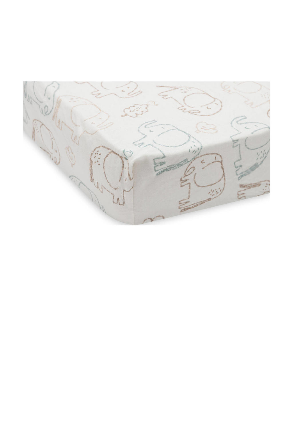 Jollein jersey kinderbed hoeslaken Elephant Tales wit/bruin