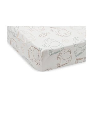 jersey kinderbed hoeslaken Elephant Tales wit/bruin