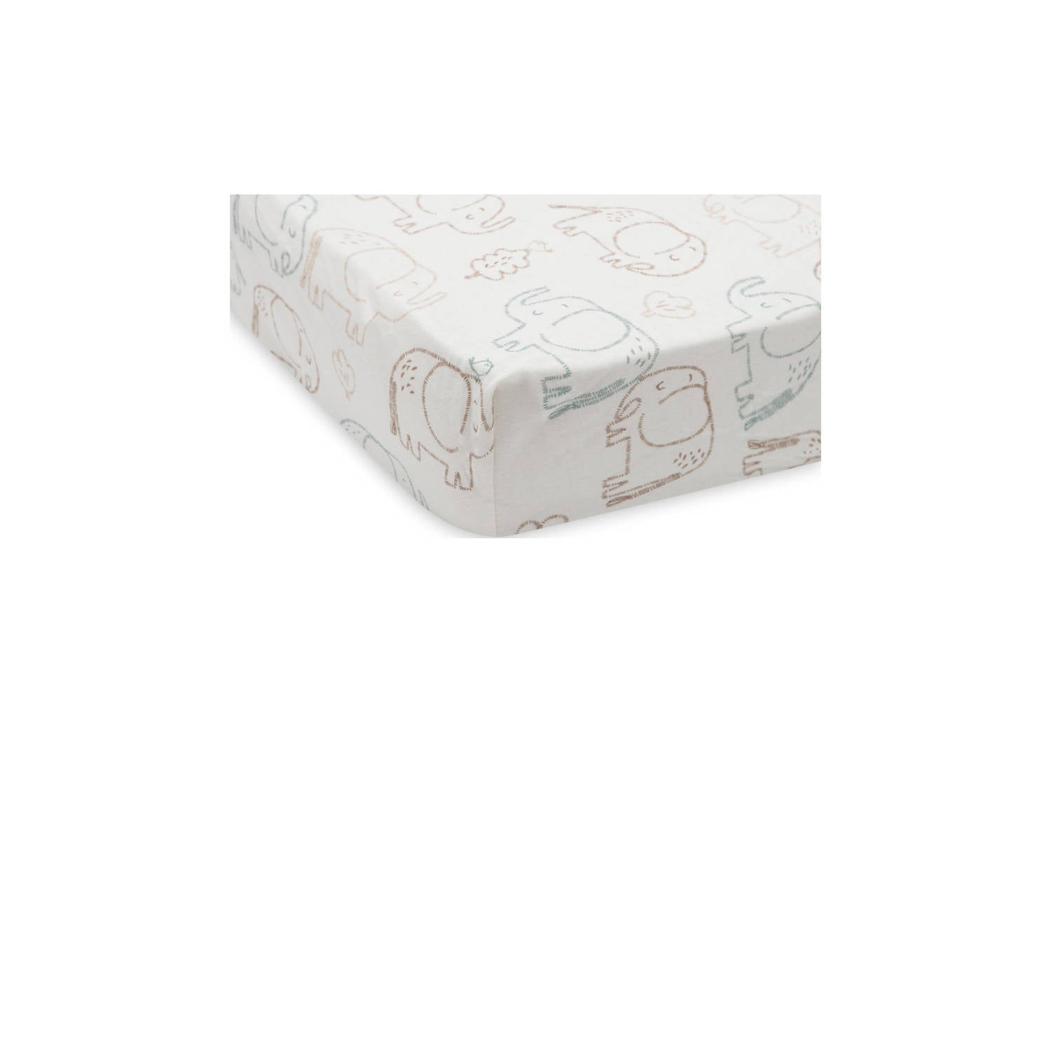 Jollein jersey kinderbed hoeslaken Elephant Tales wit bruin