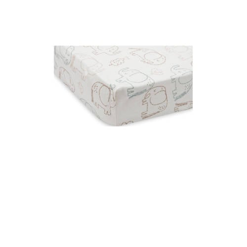 Jollein jersey kinderbed hoeslaken Elephant Tales wit/bruin afbeelding