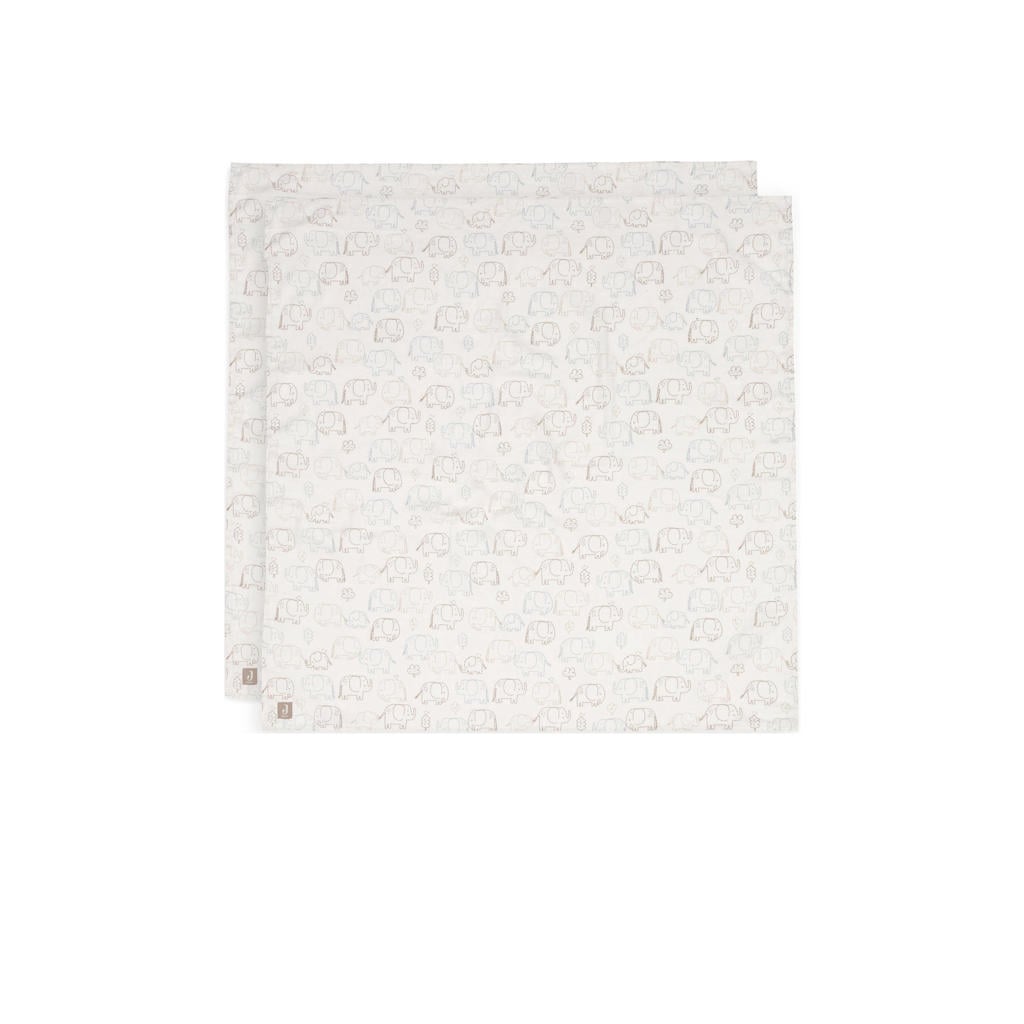 Jollein hydrofiele doek large Elephant Tales - wit/beige (set van 2)