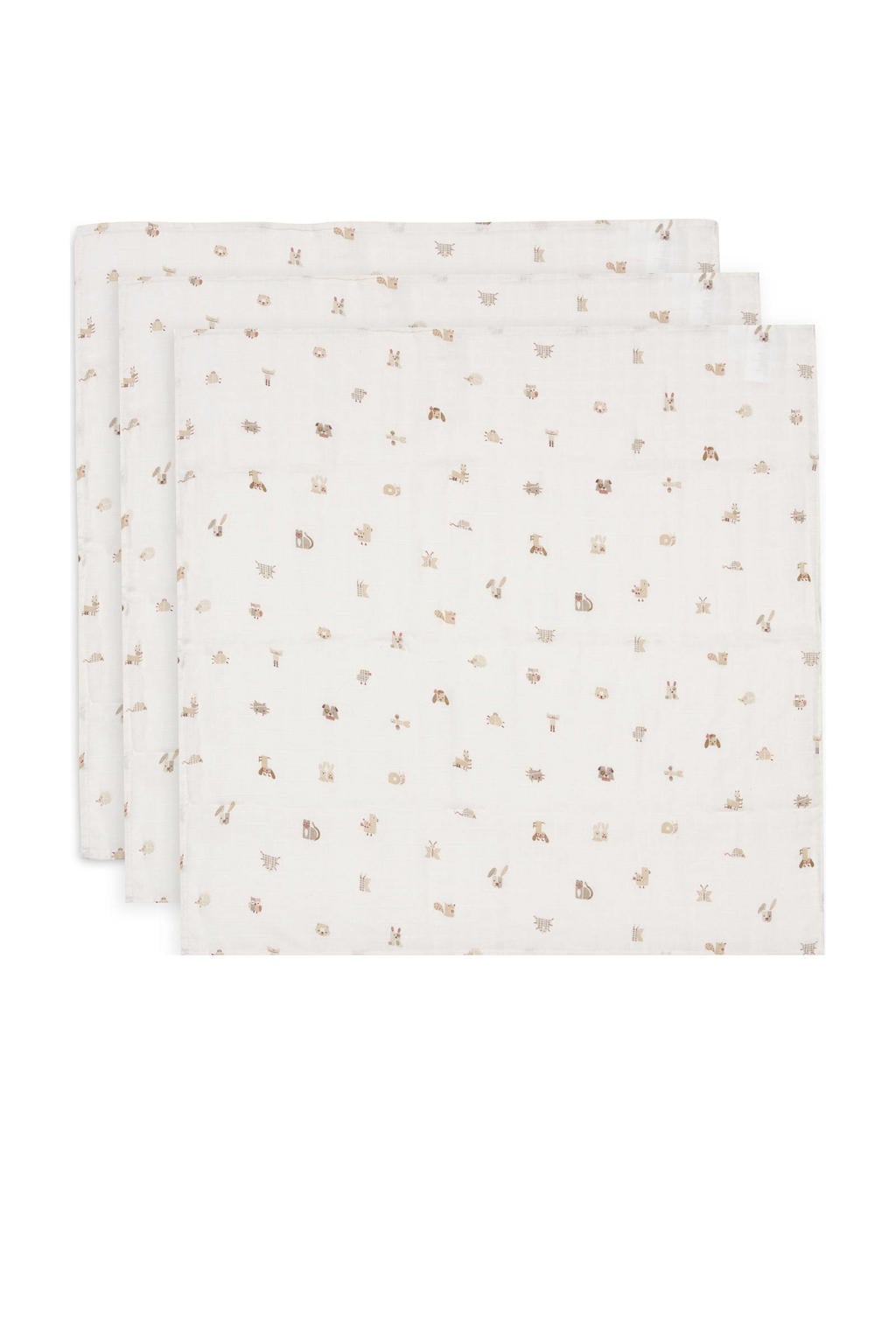 Jollein hydrofiele doek small Animal Friends - wit/beige (set van 3)
