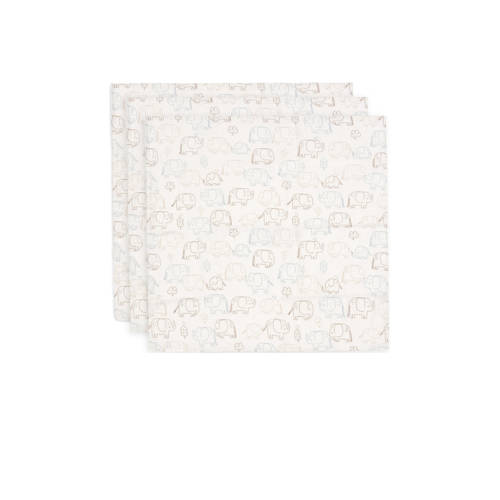 Jollein hydrofiele doek small Elephant Tales - set van 3 wit/beige afbeelding