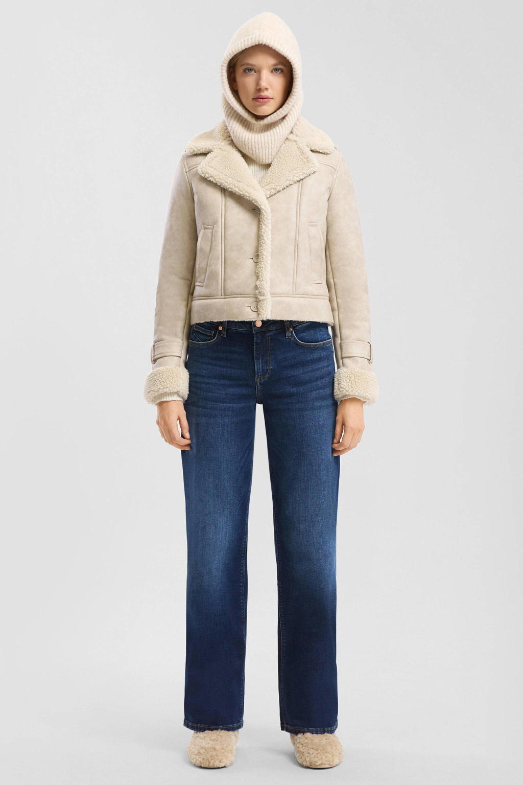 Dark blue denim dames QS high waist wide leg jeans van denim met rits- en knoopsluiting en effen