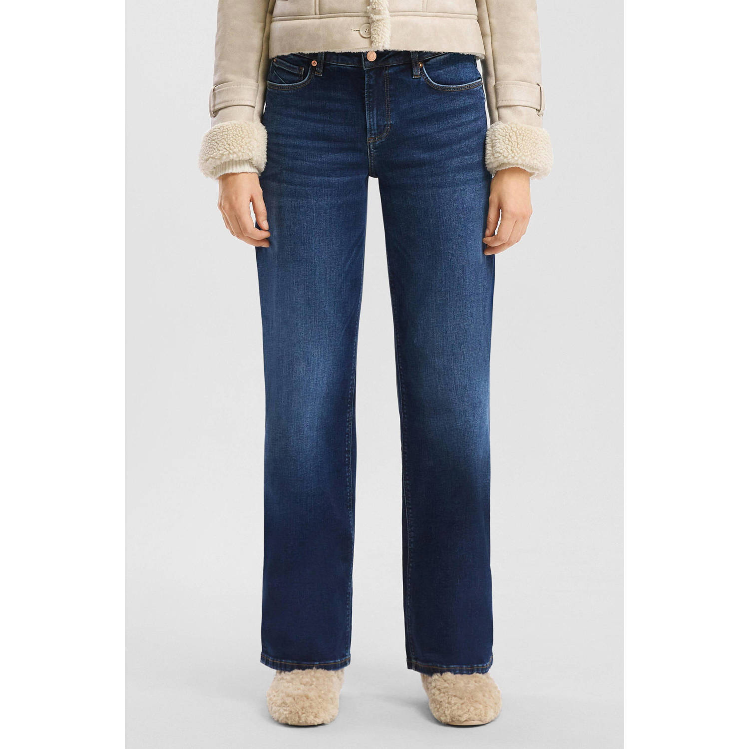 Q S by s.Oliver high waist wide leg jeans donkerblauw dark blue