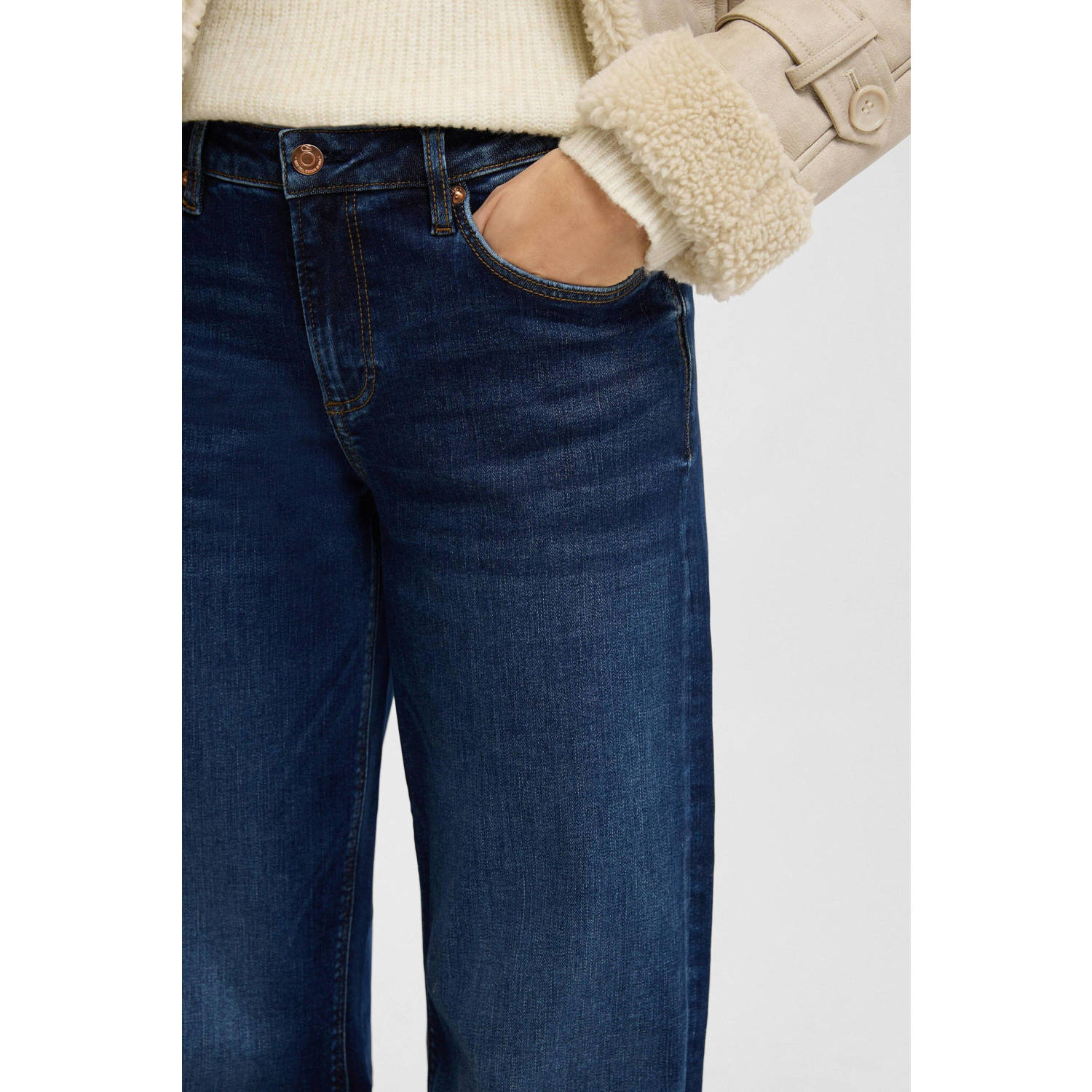 Q S by s.Oliver high waist wide leg jeans donkerblauw dark blue