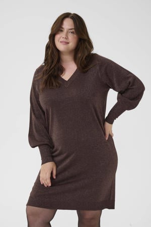 gebreide jurk met glitter donkerbruin