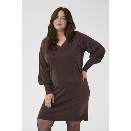 Kaffe Curve gebreide jurk met glitter donkerbruin afbeelding