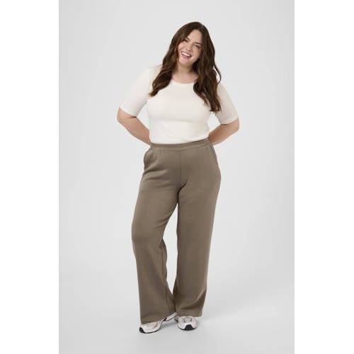 Kaffe Curve wide leg high waist casual broek lichtbruin afbeelding