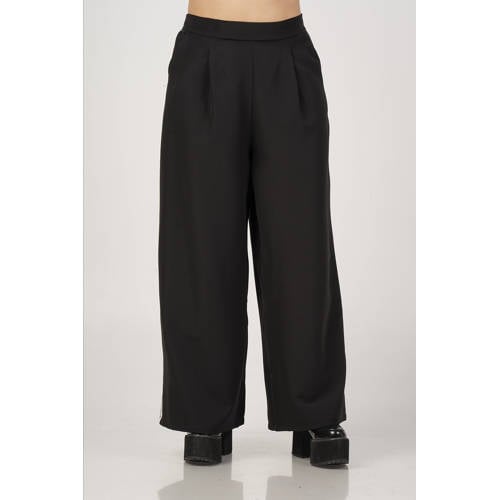 Curviss baggy high waist gestreepte broek zwart afbeelding