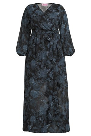 gebloemde maxi jurk blauw