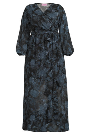 gebloemde maxi jurk blauw