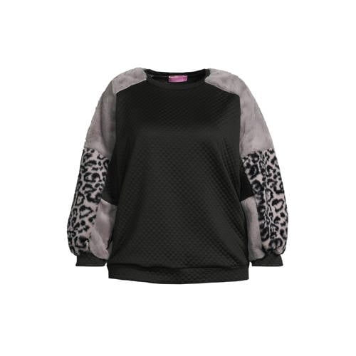 Curviss sweater met panterprint zwart afbeelding