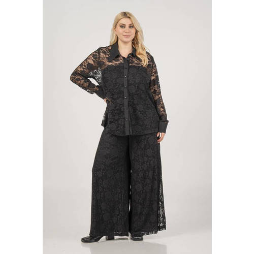 Curviss kanten gebloemde blouse zwart afbeelding