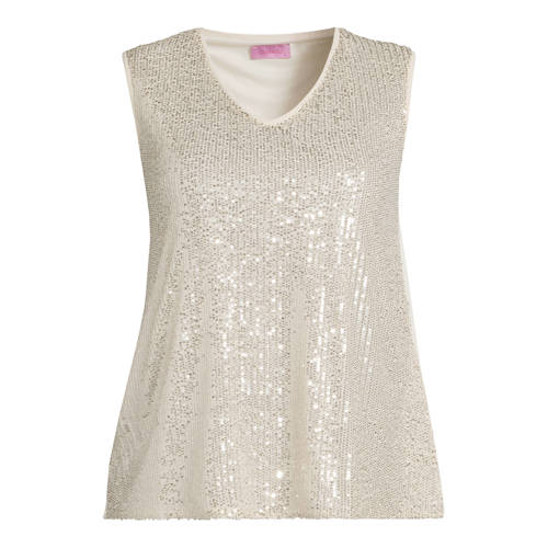 Curviss mouwloze top zilver met pailletten afbeelding