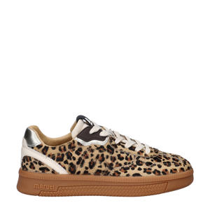 Yale leren sneakers met ponyhair en panterprint beige/zwart