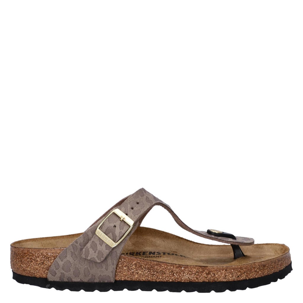 Taupe dames Birkenstock Gizeh teenslippers van imitatieleer met gesp