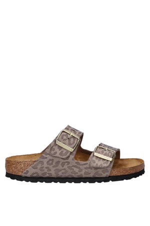 slippers met panterprint taupe