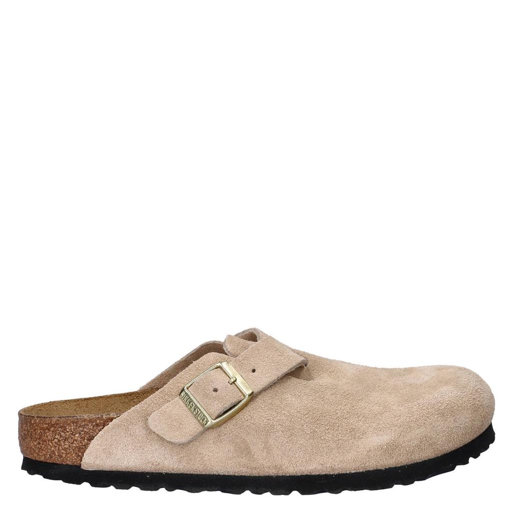 Beige dames Birkenstock Boston suède clogs met gesp