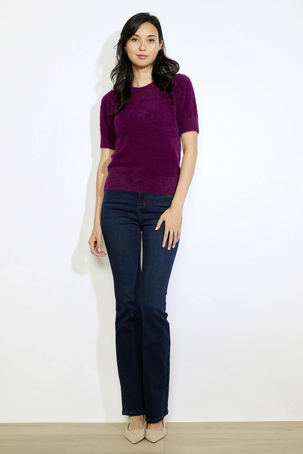 Aubergine dames LOLALIZA pullover trui van nylon met effen, lange mouwen en ronde hals