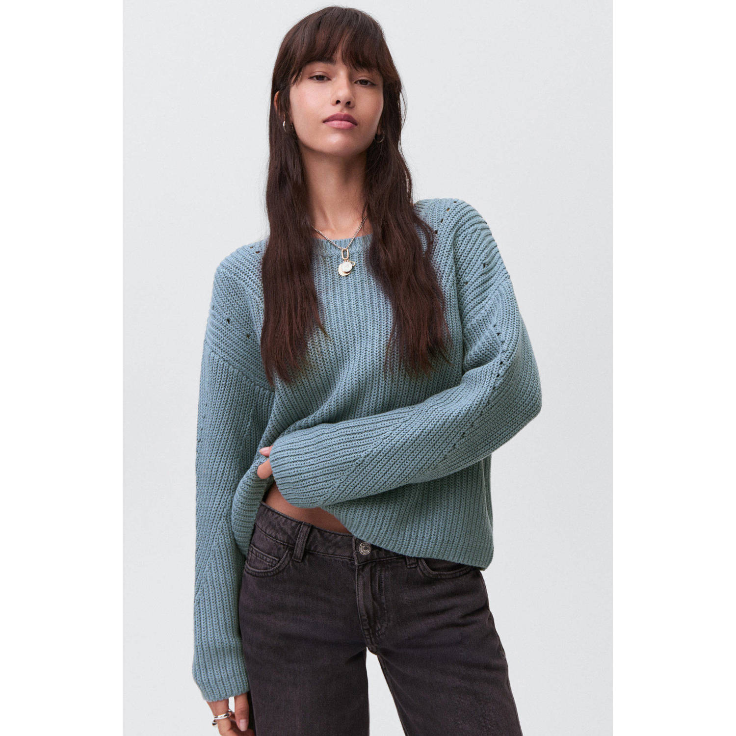 MANGO TEEN trui grijsblauw grof gebreid